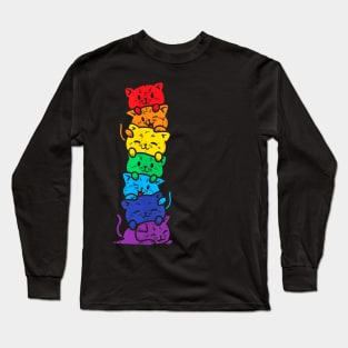 Cat Stack Rainbow Gay Pride Cute Lgbt Animal Pet Lover Long Sleeve T-Shirt